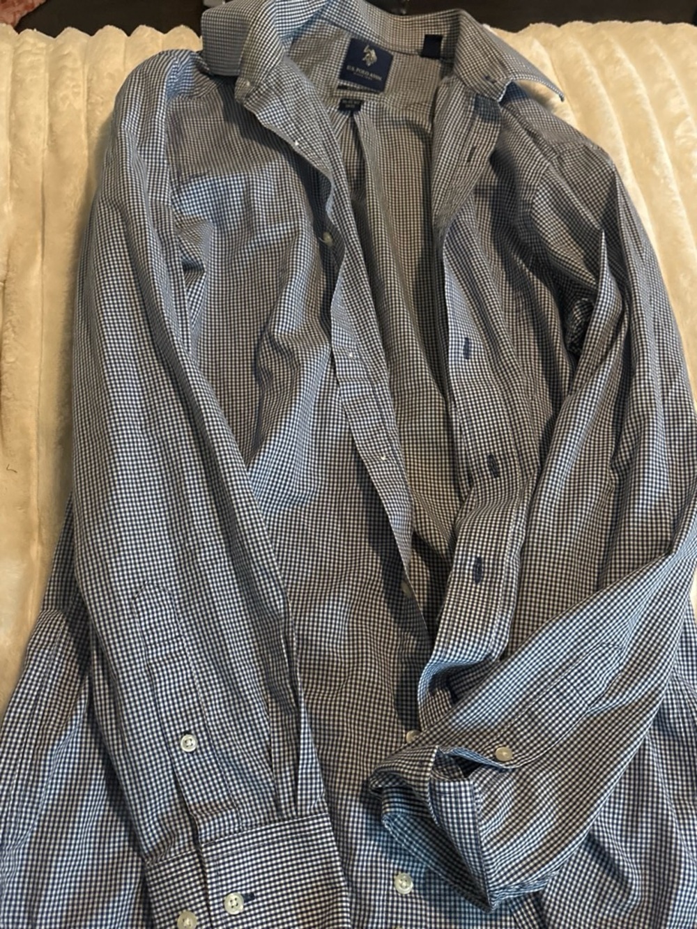 U.S. Polo Assn. Men’s Navy and White Micro Check Dress Shirt
